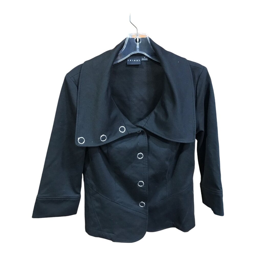 Tribal Black Cropped Snap Front 3/4 length sleeves Jacket